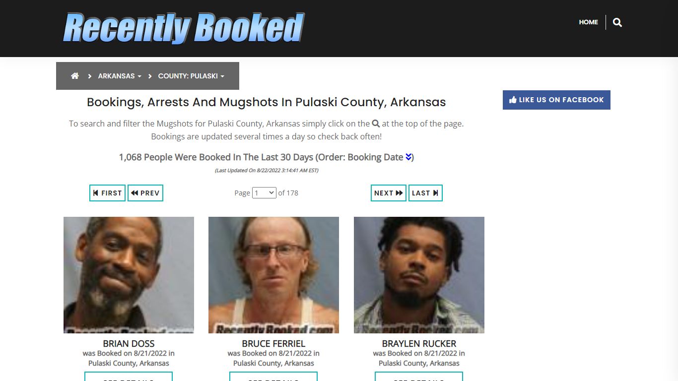 Bookings, Arrests and Mugshots in Pulaski County, Arkansas